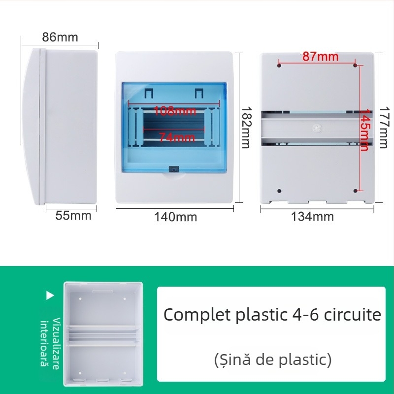 Cutie de distribuție plastic pentru uz casnic, 2/3/4/6/8/12 circuite, întrerupător mic și protecție la scurgeri, cutie de iluminat