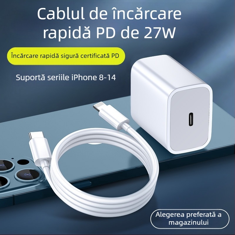 Set cabluri PD27W de încărcare rapidă pentru iPhone 13/12 — cablu date Lightning și USB-C