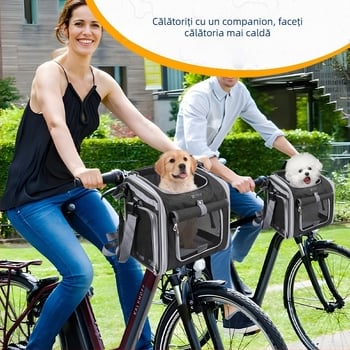 Geantă de transport pentru câine pe cadrul bicicletei, capacitate mare, coș extensibil pentru bicicletă, aprobată pentru zbor cu animale de companie