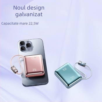 Power Bank mini de 10000mAh, cablu împletit încorporat, încărcare rapidă PD 2.0