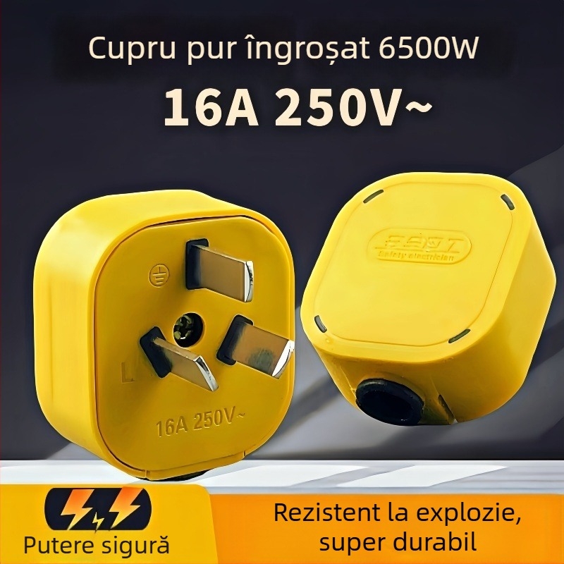Conector GB standard cu 3 pini, 3 faze, 6000W, izolație din cauciuc, cupru pur, 10A