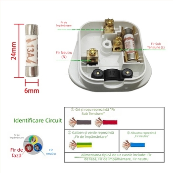 Plug britanic standard 13A, cupru pur, versiune UK, 3 pini, cu siguranță