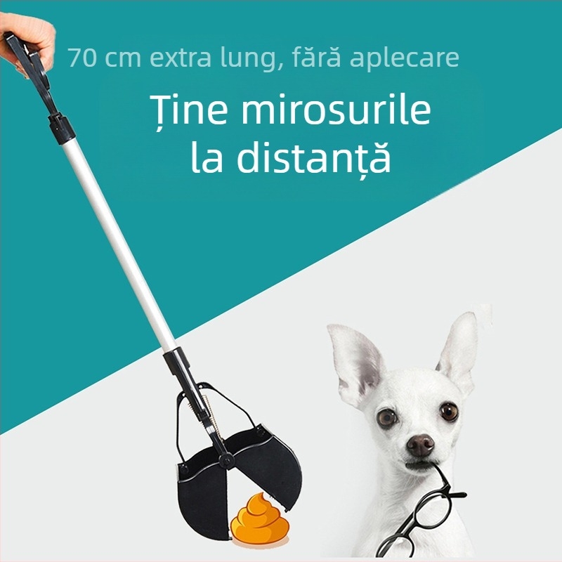 Scooper pentru fecale de câine cu mâner lung, clips pentru pungi de gunoi, pentru câini mici și mari