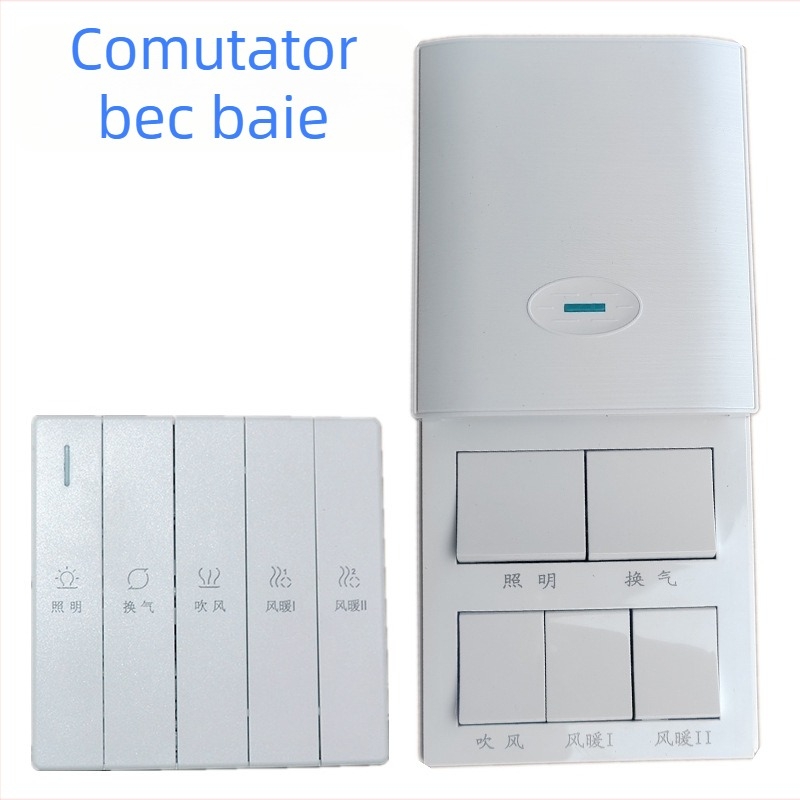 Comutator de încălzire pentru baie, cu cinci circuite, montaj pe perete, capac glisant ascuns, control în patru poziții