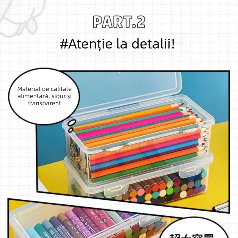 Cutie transparentă pentru creioane, organizator pentru pixuri și markere, cu capacitate mare