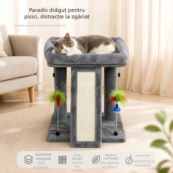 Cadru multifuncțional de cățărare pentru pisici, pentru apartamente mici, cu platformă de salturi integrată pentru pisici și pisici adulte