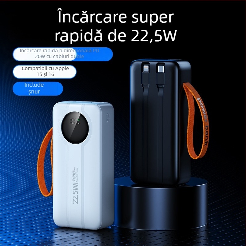 Baterie externă pentru aer liber, 50.000 mAh, afișaj digital, cablu încorporat și ieșire USB, încărcare rapidă