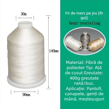 Ață de cusut poliester cu miez gol, rezistentă la temperaturi înalte și uzură, pentru textile, încălțăminte și tapițerie