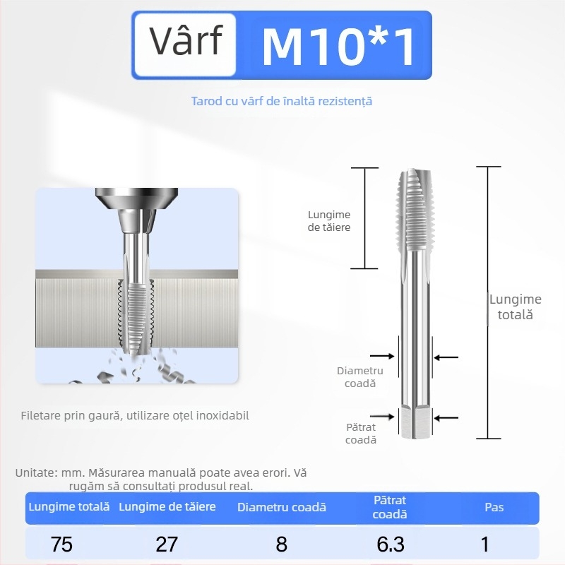 Filetator placat cu titan, înaltă rezistență pentru oțel inoxidabil 304, dimensiuni M3 M4 M5 M6 M8 M10 M12