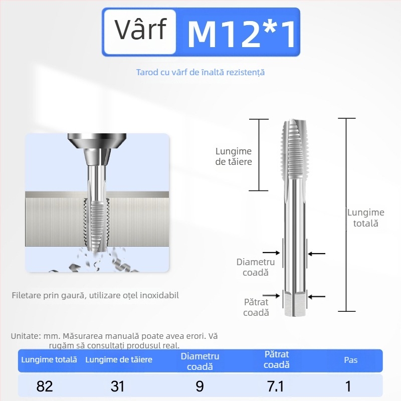 Filetator placat cu titan, înaltă rezistență pentru oțel inoxidabil 304, dimensiuni M3 M4 M5 M6 M8 M10 M12