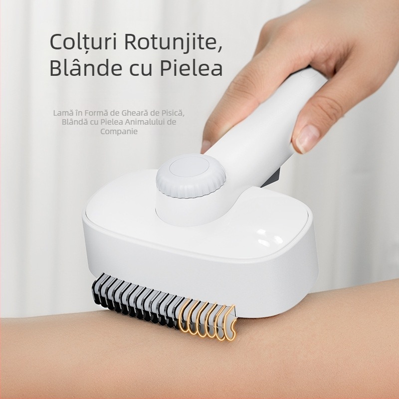 Pieptene pentru animale de companie cu ace din oțel inoxidabil, potrivit pentru pisici și câini, pentru îndepărtarea părului liber și descurcare, instrument de grooming auto-curățat pentru blană lungă și scurtă