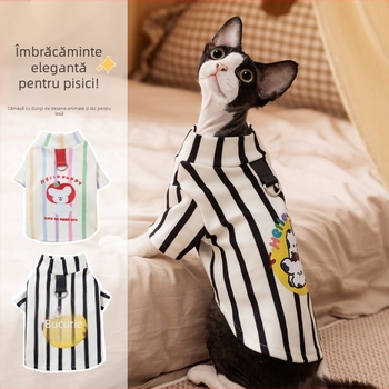 Îmbrăcăminte pentru pisici și câini mici – toamnă/iarnă, tricou subțire cu dungi desen, compatibil cu lesă