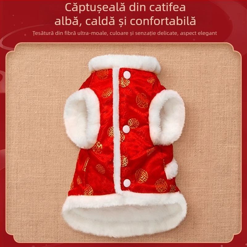 Vesta albastră de iarnă pentru pisici, stil Tang – costum festiv de Anul Nou