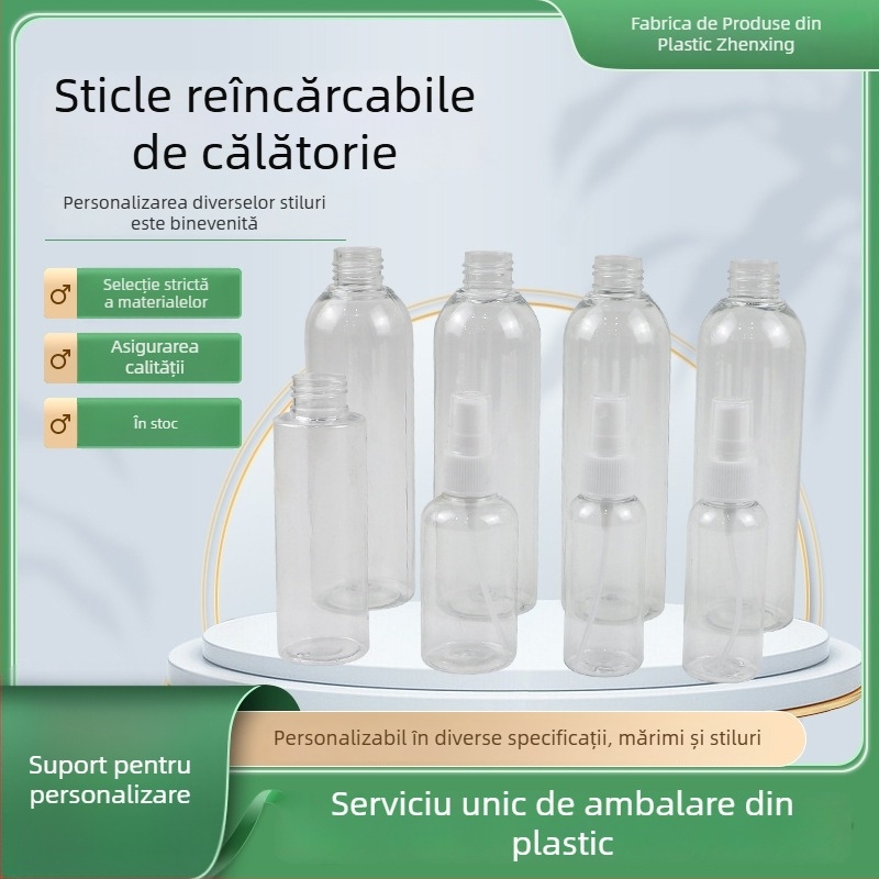 Sticlă de călătorie reutilizabilă, pulverizator transparent cu apăsare, pulverizator din plastic, pulverizator cosmetic pentru uz casnic, sticlă PET pentru ceață fină