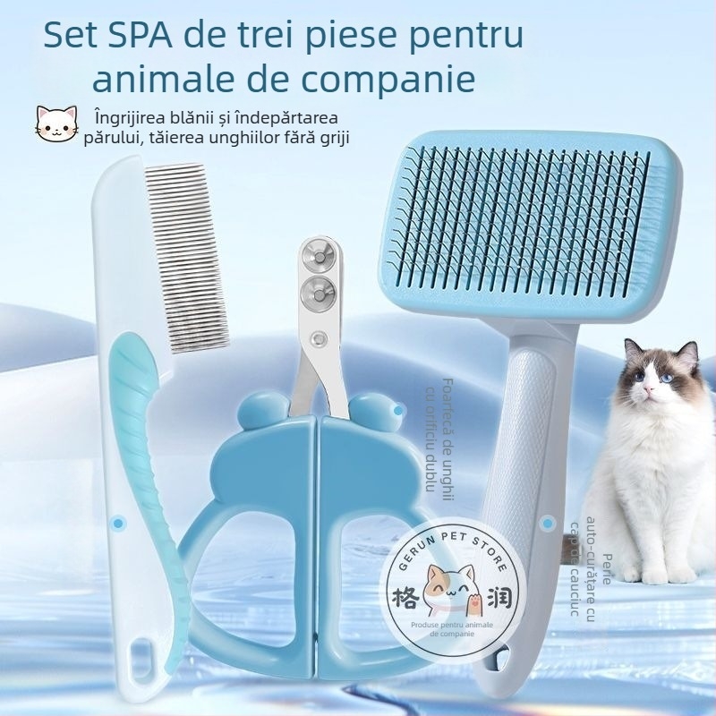 Set de îngrijire pentru pisici: pieptene, tăietor de unghii și foarfece pentru unghii
