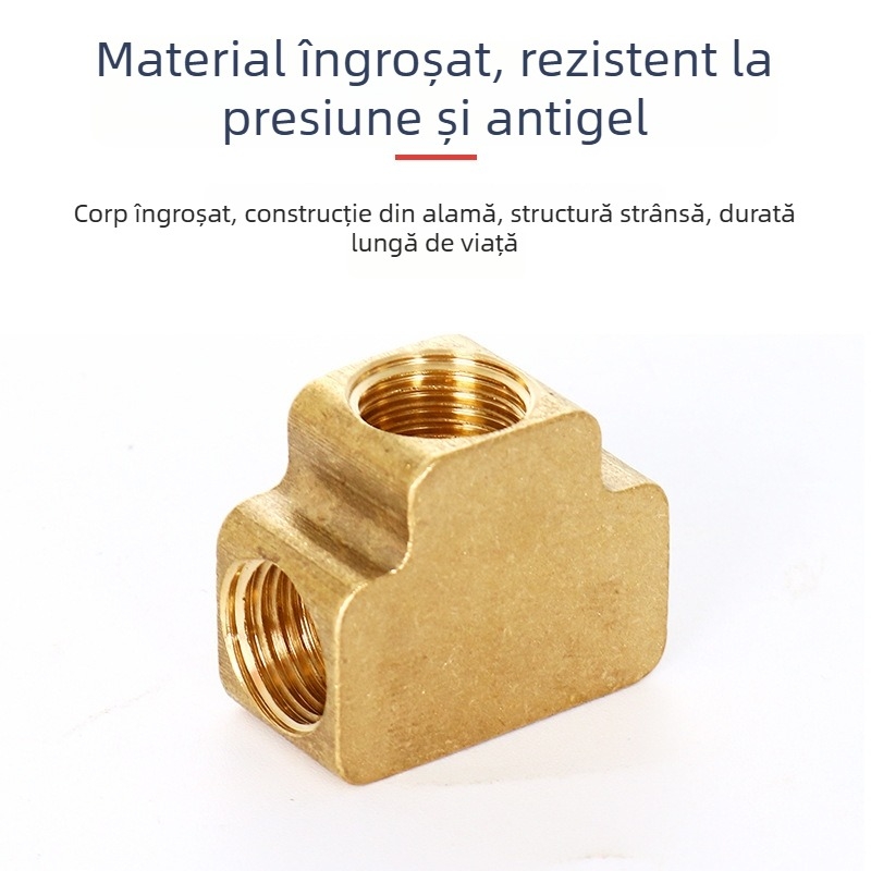 Conector pneumatic din cupru cu filet intern, bloc pătrat, patru-porturi și trei-porturi