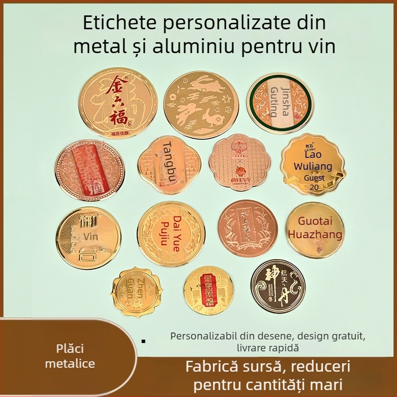 Etichetă de vin din aluminiu și placă exterioară a cutiei, plăcuță de marcă din oțel inoxidabil, logo