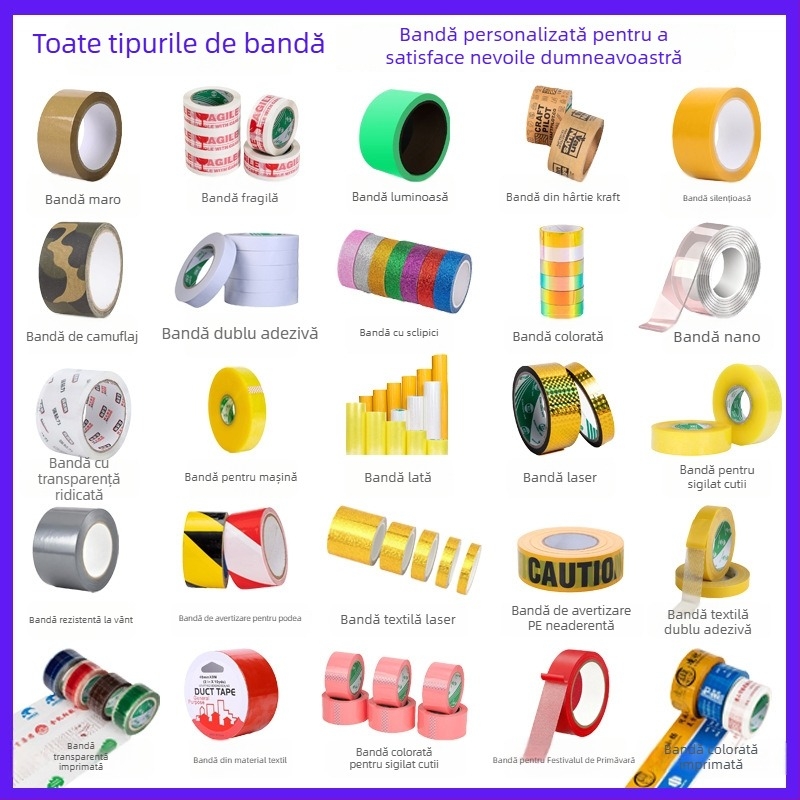 Bandă albă subțire dublu-adezivă, adeziv puternic pentru proiecte școlare, rolă de 10 m