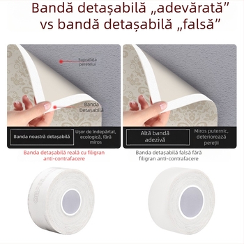Bandă dublu adezivă cu burete acrilic, demontabilă, aderență puternică, 3 mm x 3 m / 5 m, potrivită pentru pereți, fără reziduuri