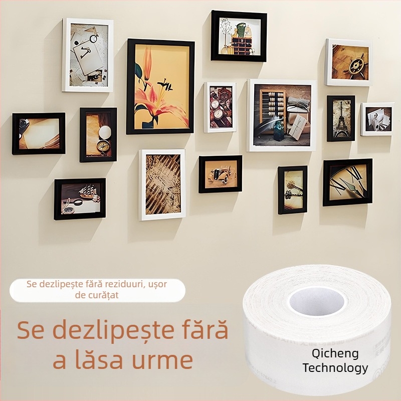 Bandă dublu adezivă cu burete acrilic, demontabilă, aderență puternică, 3 mm x 3 m / 5 m, potrivită pentru pereți, fără reziduuri
