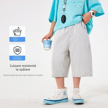 Blugi scurți de vară pentru băieți, stil coreean, croială dreaptă, lungime cropped, bumbac
