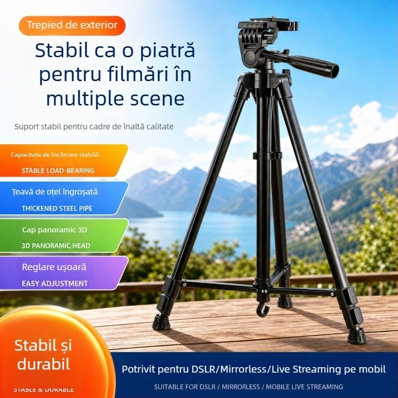 Trepied portabil pentru cameră și telefon, ideal pentru streaming live, DSLR și mirrorless