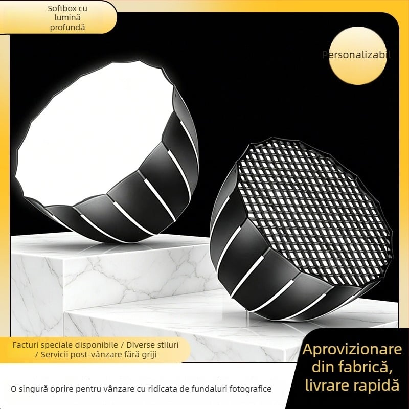Softbox profund cu montură Bowens, grilă, iluminare pentru streaming, difuzor de lumină moale, iluminare sferică