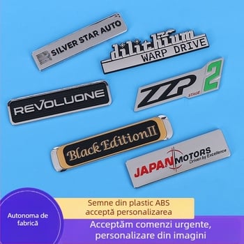 Emblemă auto din ABS plastic cu plăcuță metalică, finisaj electroplatinat, imprimare 3D color