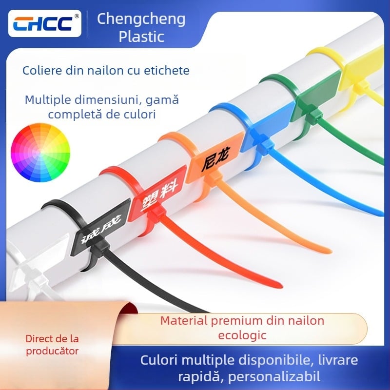 Etichetă din nylon colorat cu marcaj anti-fraudă și semn scris de mână, legătură pentru cabluri 3x4x100x150