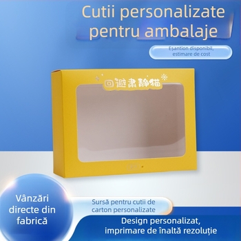 Cutie cadou cu fereastră personalizabilă – cutie de hârtie goală, cu mâner, culoare și imprimare a siglei