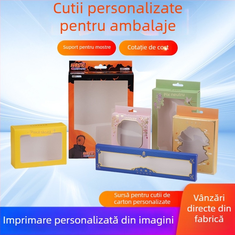 Cutie cadou cu fereastră personalizabilă – cutie de hârtie goală, cu mâner, culoare și imprimare a siglei