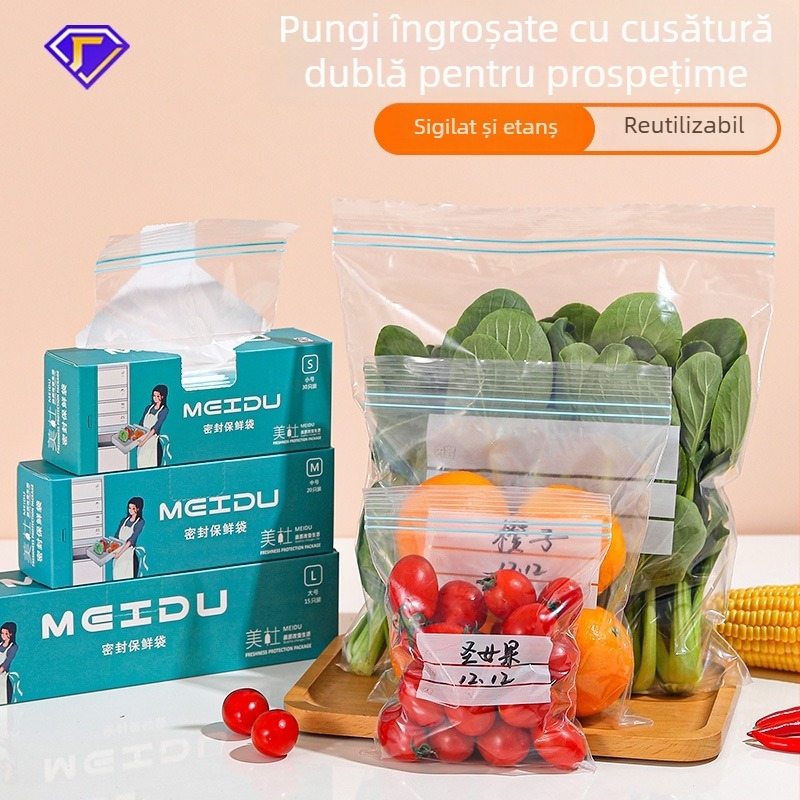 Pungi de refrigerare pentru porționare, cu nervuri duble, de calitate alimentară, transparente cu fermoar