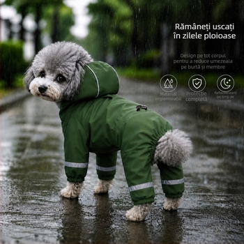 Palton impermeabil cu glugă reflectorizant pentru câini mici (Teddy, Bichon, Corgi, Schnauzer)