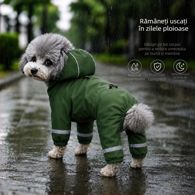 Palton impermeabil cu glugă reflectorizant pentru câini mici (Teddy, Bichon, Corgi, Schnauzer)