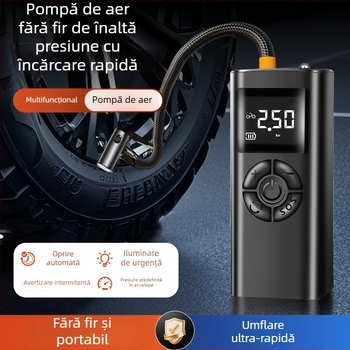 Pompă de aer fără fir, pompă portabilă pentru pneuri, pompă electrică multifuncțională de înaltă presiune pentru autoturisme