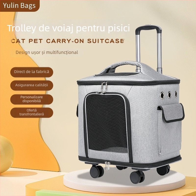 În stoc: Geantă de transport pentru animale de companie cu role, portabilă pentru pisici, direct de la fabrică, personalizabilă, la distribuție en gros