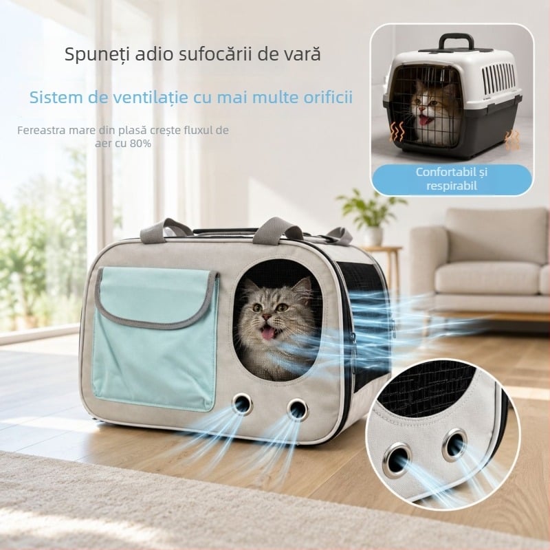 Geantă de purtare pentru pisici, respirabilă, pliabilă, crossbody, cu capacitate mare, pentru pisici până la 5 kg, 43×28×25 cm, Oxford