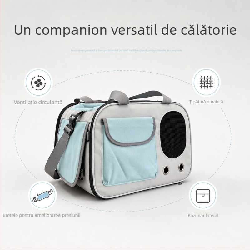 Geantă de purtare pentru pisici, respirabilă, pliabilă, crossbody, cu capacitate mare, pentru pisici până la 5 kg, 43×28×25 cm, Oxford