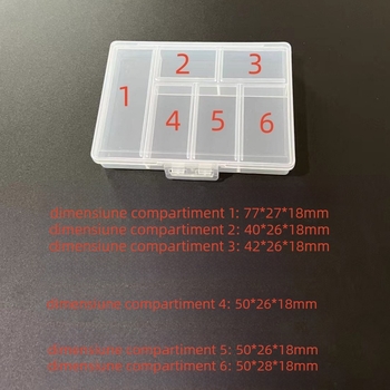 Cutie transparentă PP cu 6 compartimente, capac, pentru bijuterii mici și cercei; organizare pentru accesorii mici și echipamente de pescuit
