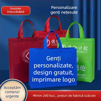Geantă din material nețesut cu logo imprimat, laminată, groasă, pentru promovare