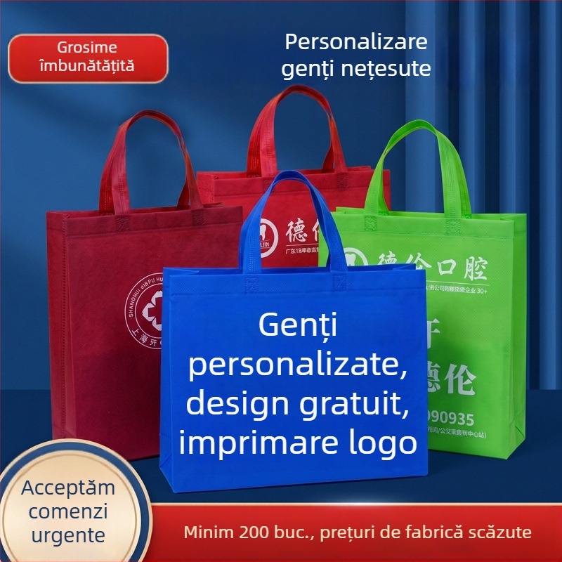 Geantă din material nețesut cu logo imprimat, laminată, groasă, pentru promovare