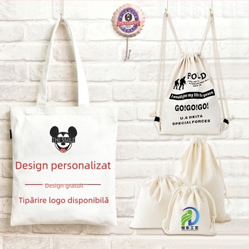 Geantă din pânză cu logo personalizat, geantă cu șnur din bumbac pentru studenți, ecologică