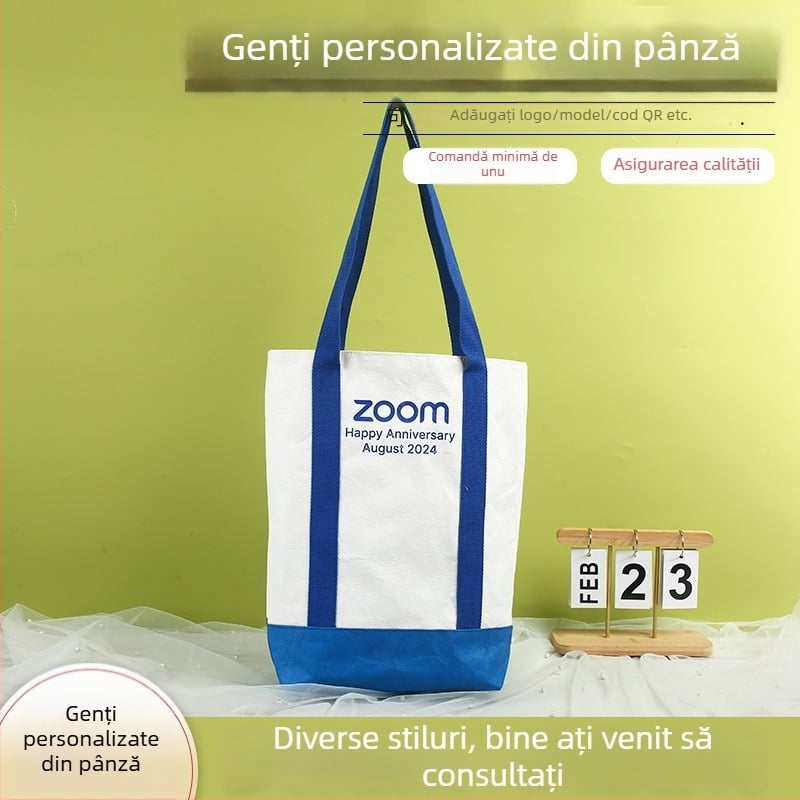 Geantă din pânză personalizabilă cu bretea pentru umăr — geantă publicitară/ecologică pentru cumpărături, mare capacitate pentru studenți