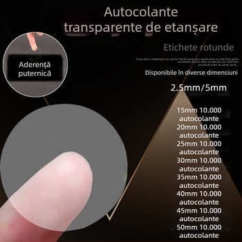 Etichetă transparentă de sigilare, cu adeziv puternic, rotundă, pentru cutii cadou și cutii de avion; etichetă circulară de ambalaj autoadezivă.