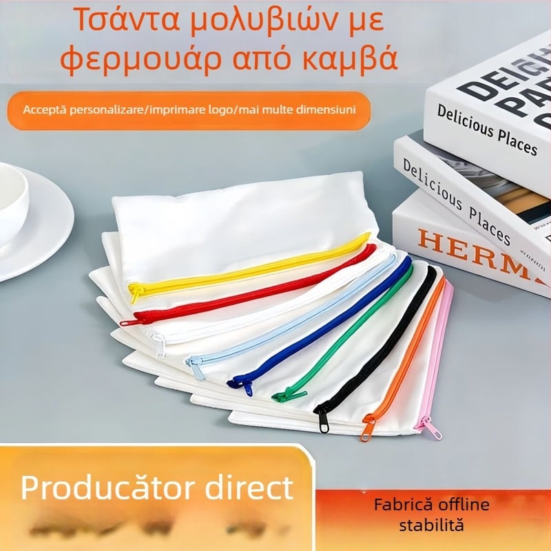 Penar din pânză cu fermoar, gentuță de machiaj, spațiu gol pentru personalizarea cu logo, organizator robust de rechizite școlare