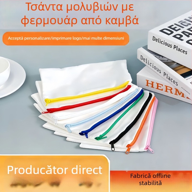 Penar din pânză cu fermoar, gentuță de machiaj, spațiu gol pentru personalizarea cu logo, organizator robust de rechizite școlare