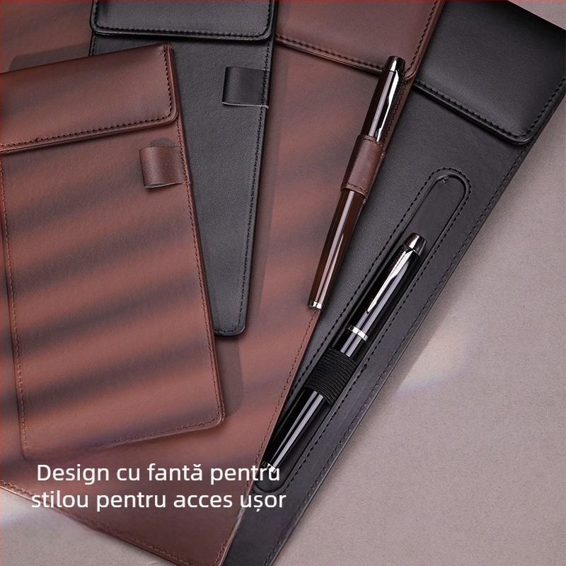 Clipboard de conferință din piele PU, format A4, cu suport magnetic pentru fișiere și suprafață de scriere; imprimare logo disponibil