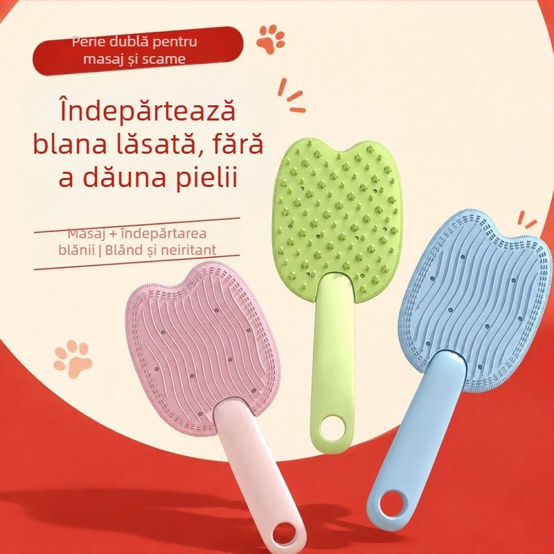 Perie de baie din silicon pentru pisici și câini, pieptene pentru îngrijire și curățare, instrument de îndepărtare a părului, perie de baie pentru baie