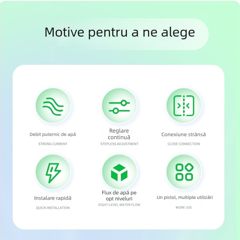 Pistol de apă cu 8 funcții, duză de duș din plastic pentru grădină, dispozitiv multifuncțional pentru spălarea mașinii acasă