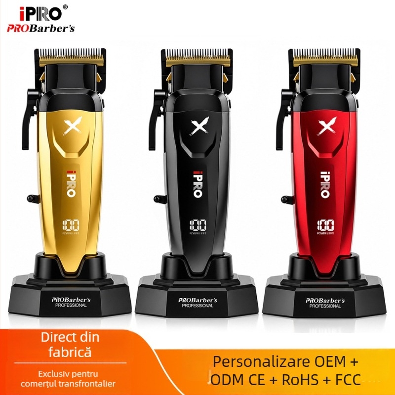 IPRO tunsor de păr pentru salon, viteză mare, reîncărcabil, afișaj digital, motor brushless